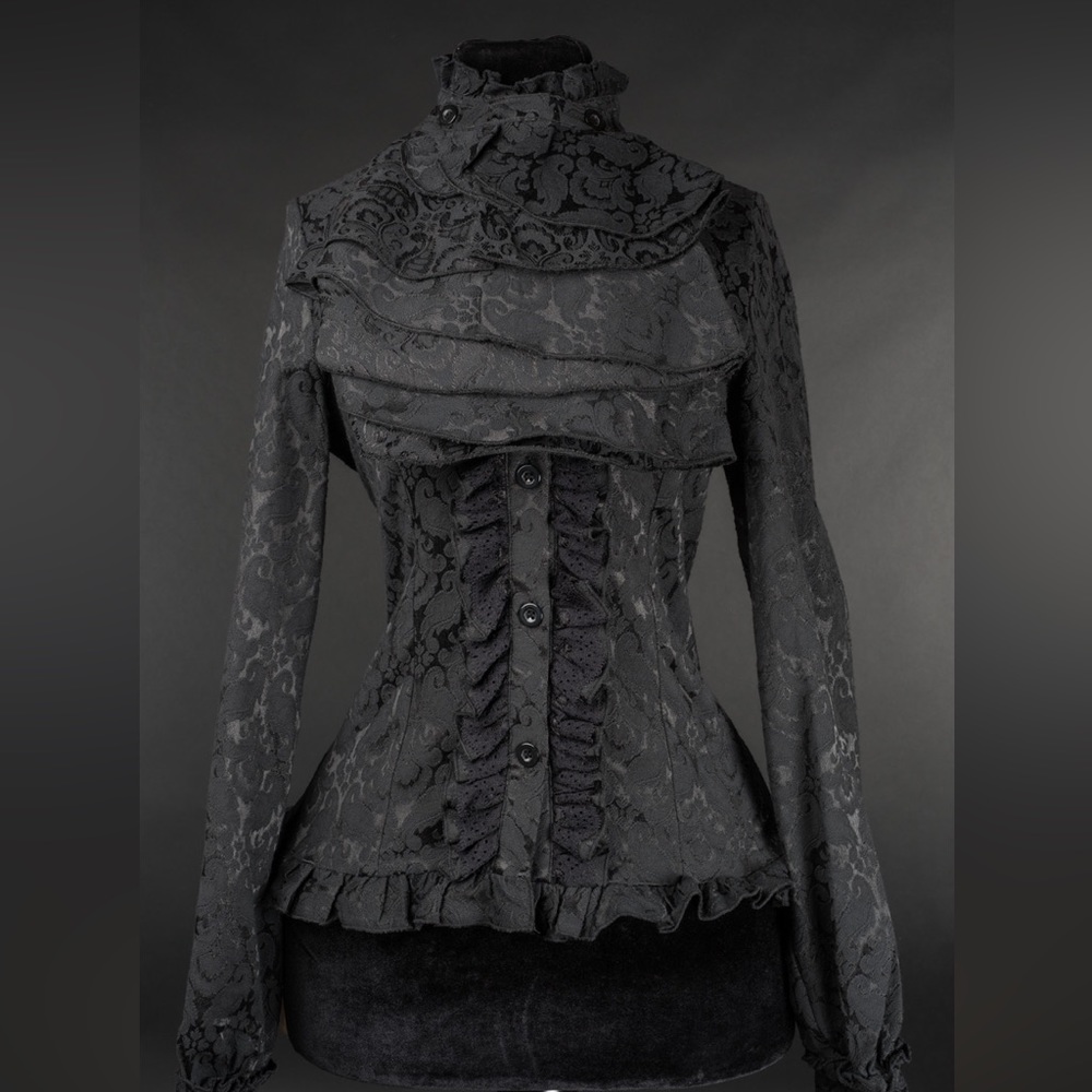 Dracula clothing - black brocade Victorian blouse - M/10